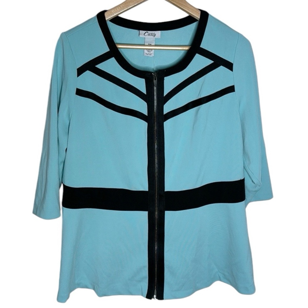 Catherines Curvy Collection turquoise tipped colorblock zip jacket size 16W